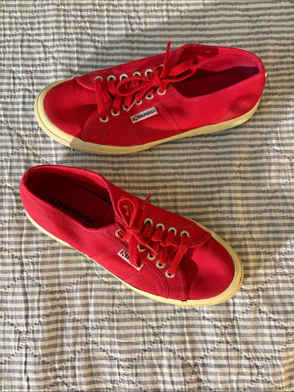 Superga Red Canvas Low-Top Lace Sneakers with Cream Sole